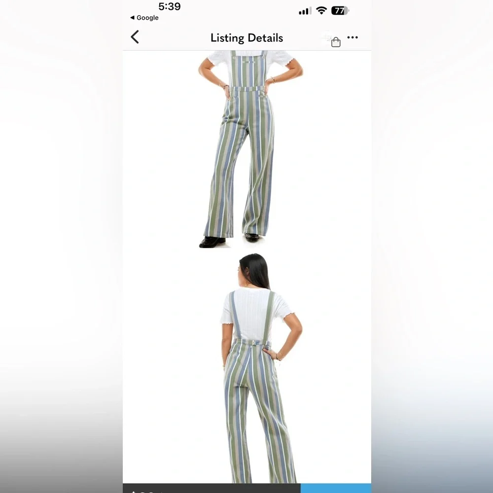 SAINT GERALDINE WOMENS Striped Overalls with Blue and Green Accents SMALL